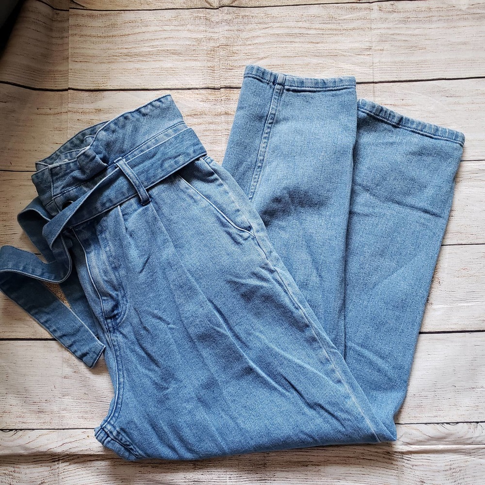 WHO WHAT WEAR Blue Paper Bag hi-rise Jeans 8 - Picture 1 of 7
